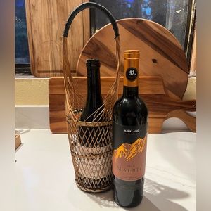 Boho wicker bottle basket holder